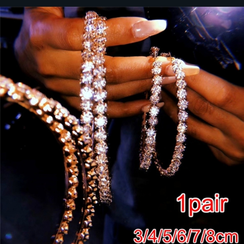 Huge Rhinestone hoop diamond simulated earrings silver